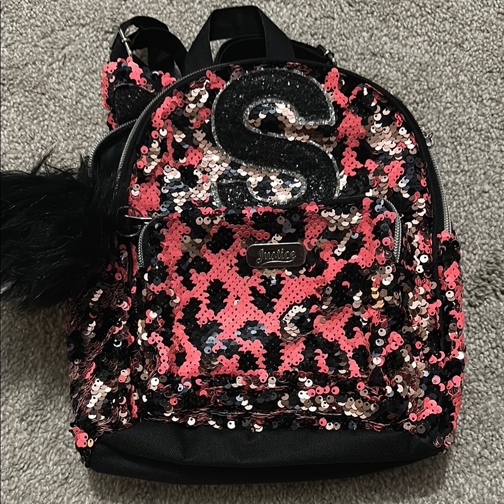 Justice Black and Pink Backpack Dynamic Design
